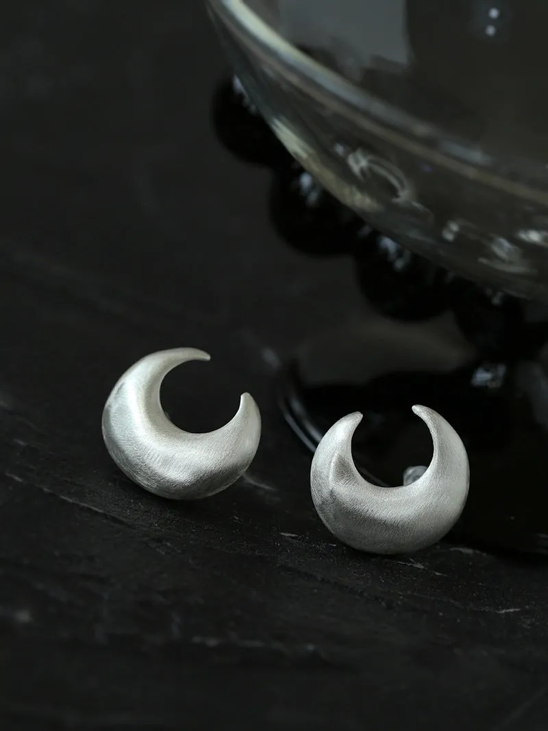 925 Silver Frosted Moon Bud Simple Stud Earrings