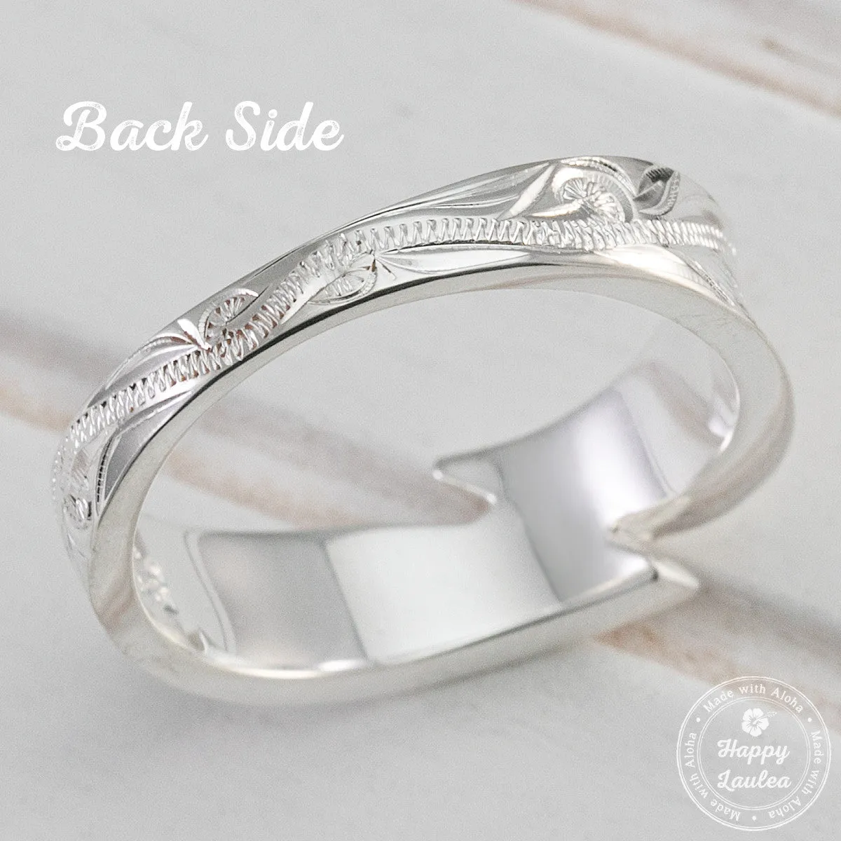 925 Sterling Silver Hand Engraved Maile Leaf Motif Ring