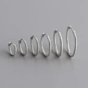 925 Sterling Silver Twist Hoop Earrings Charm Jewelry - Round Circle - MD372