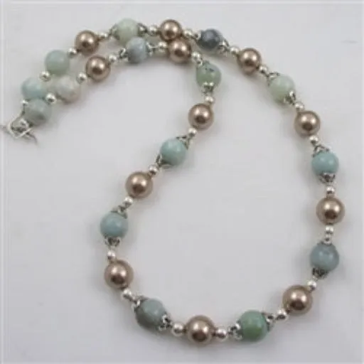 Amazonite and Pearl Beaded Beaded Necklace