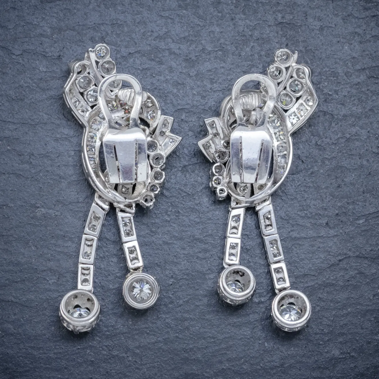 Antique Art Deco Diamond Clip Earrings Platinum 5Ct Of Diamond Circa 1920