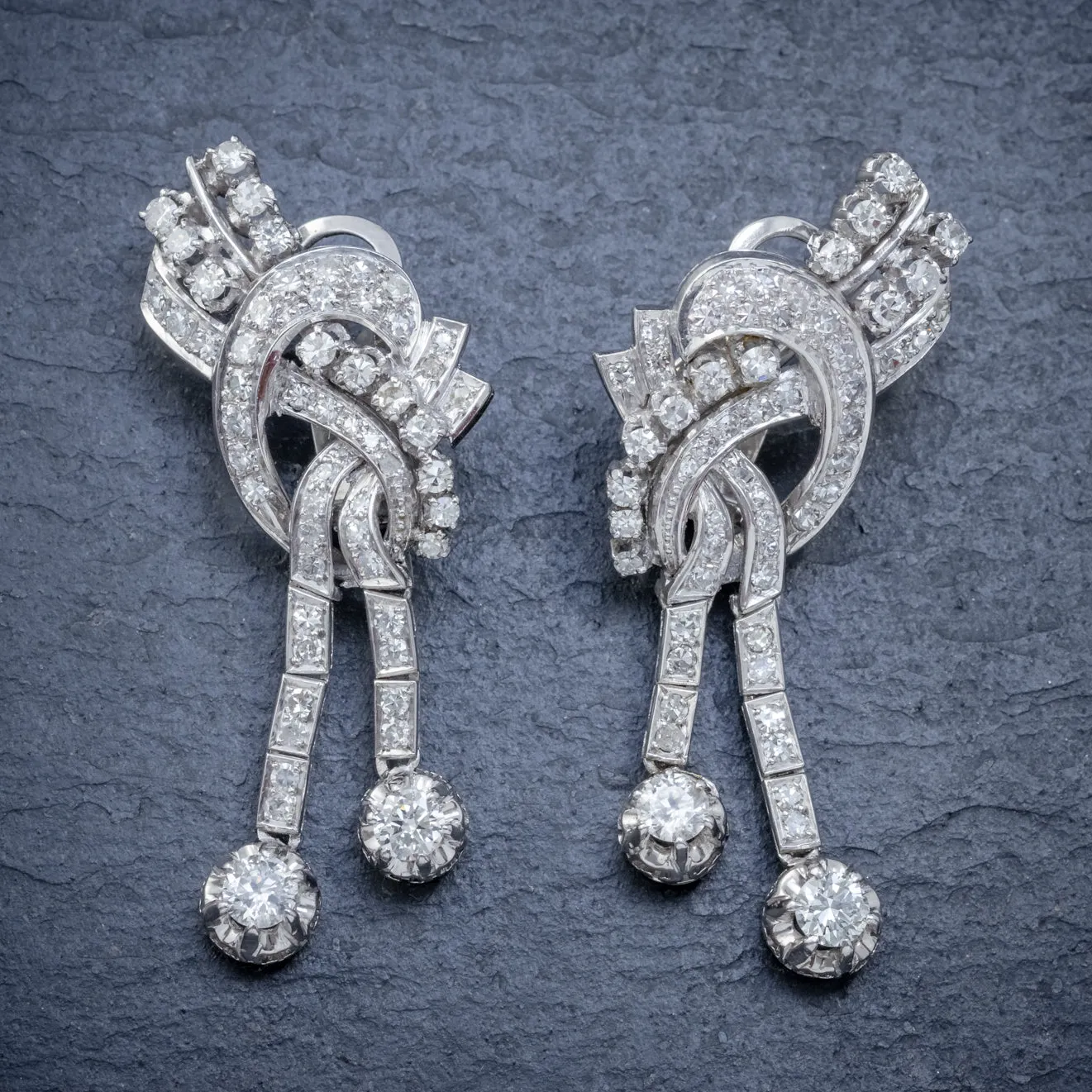 Antique Art Deco Diamond Clip Earrings Platinum 5Ct Of Diamond Circa 1920