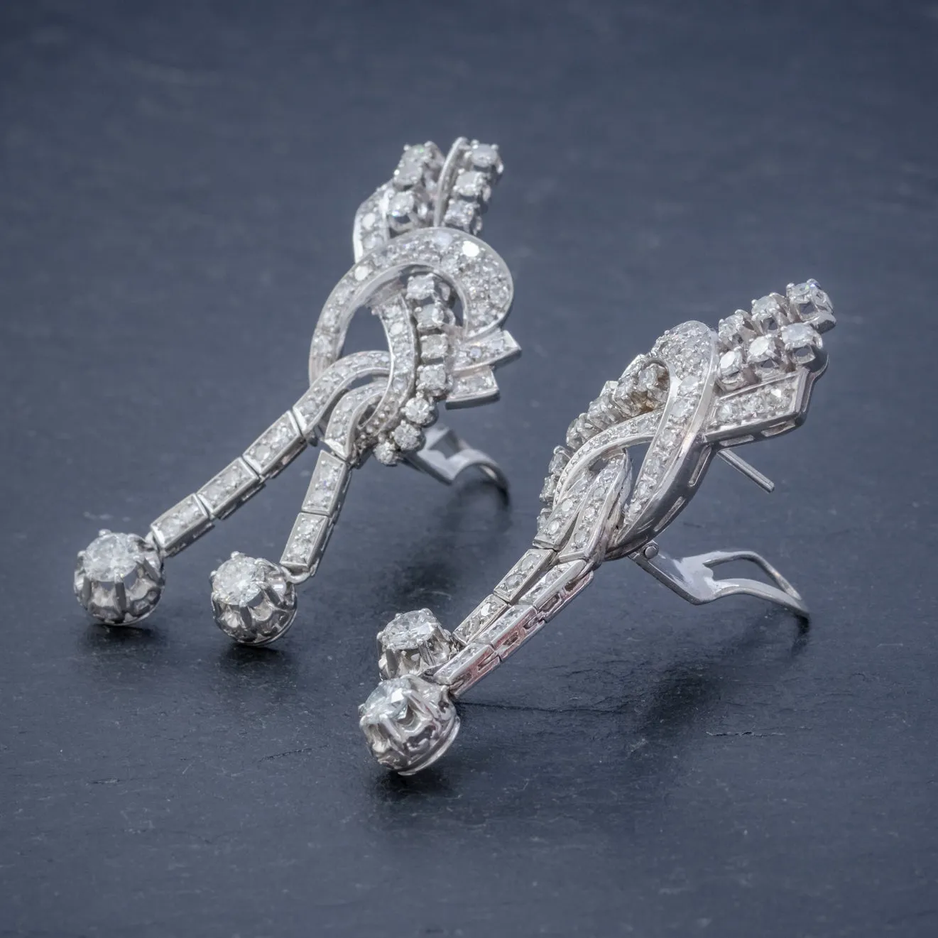 Antique Art Deco Diamond Clip Earrings Platinum 5Ct Of Diamond Circa 1920