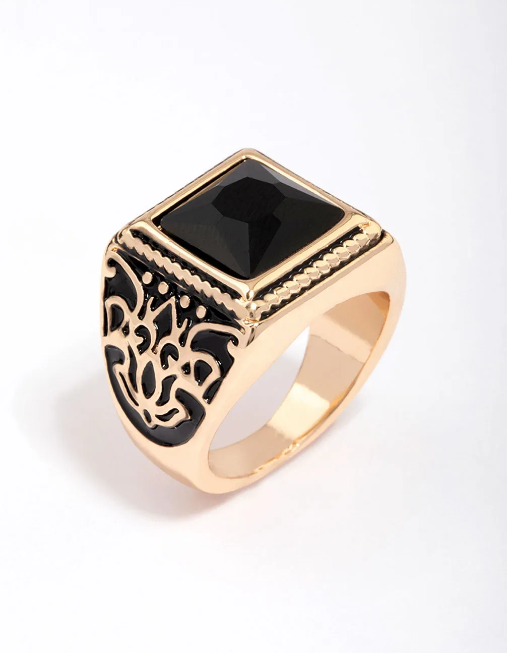 Antique Gold Square Black Antique Ring