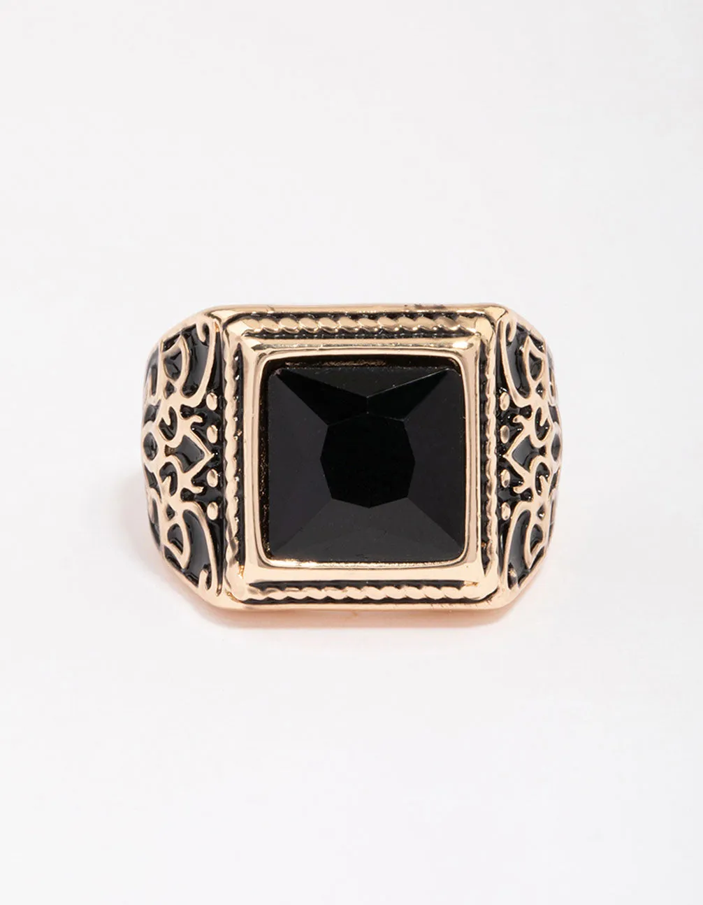 Antique Gold Square Black Antique Ring