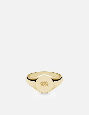 Aquarius Astro Signet Ring, 14k Gold