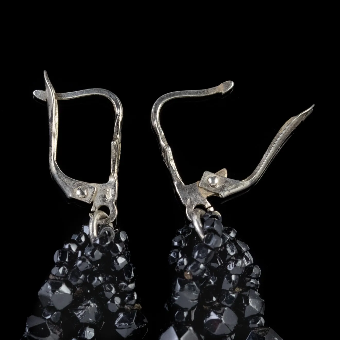 Art Deco Tassel Drop Earrings Whitby Jet Silver Circa 1920