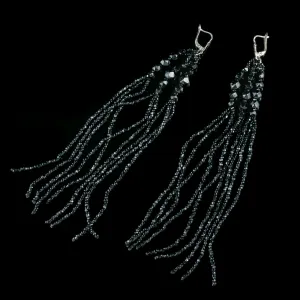 Art Deco Tassel Drop Earrings Whitby Jet Silver Circa 1920