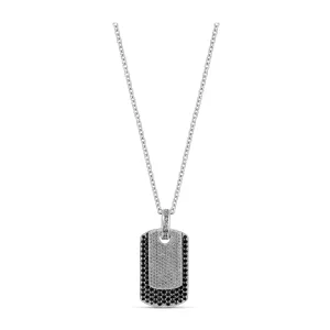 Artisan Black and White Dog Tag Pendant Necklace | 18K White Gold