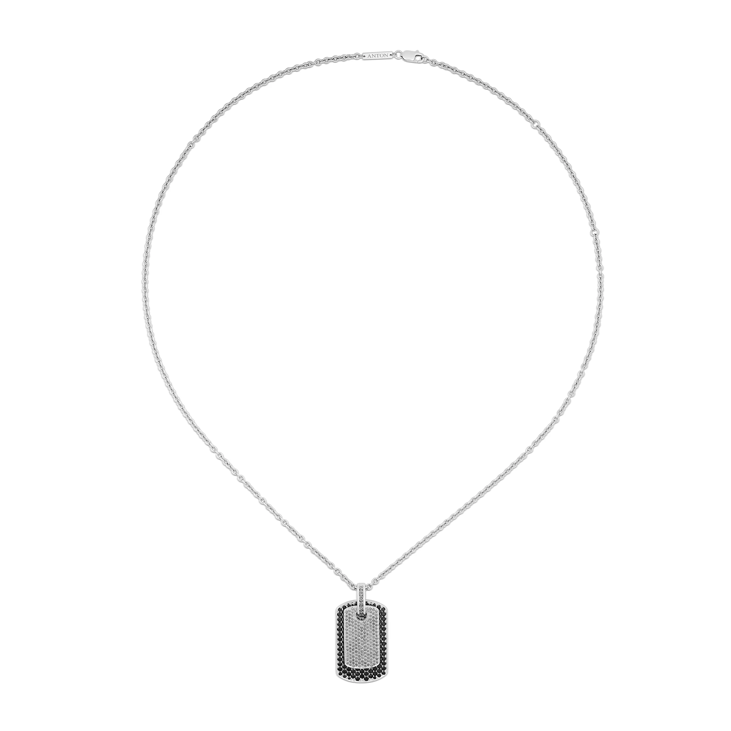 Artisan Black and White Dog Tag Pendant Necklace | 18K White Gold