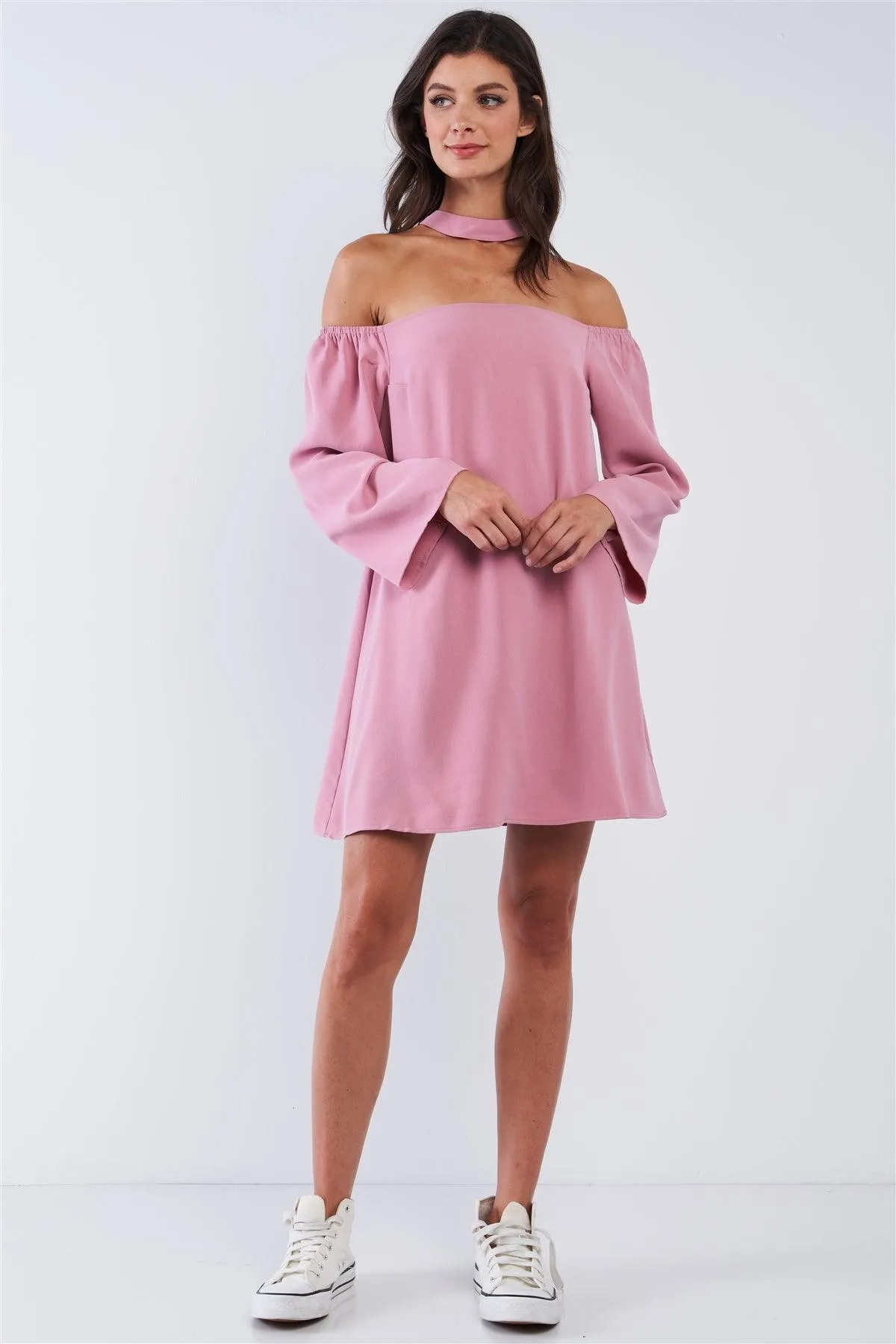 Back T-Shaped Halter Off-The-Shoulder Mini Dress