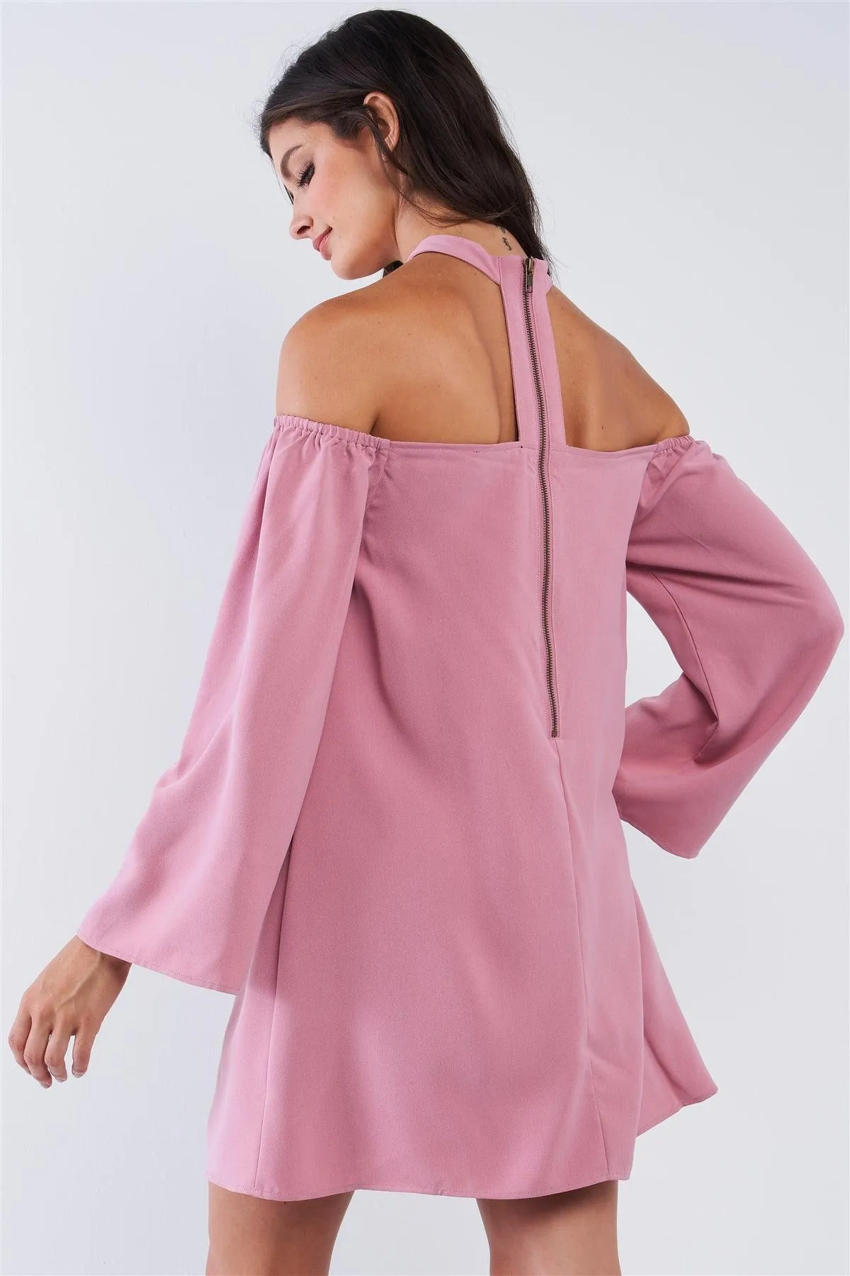 Back T-Shaped Halter Off-The-Shoulder Mini Dress