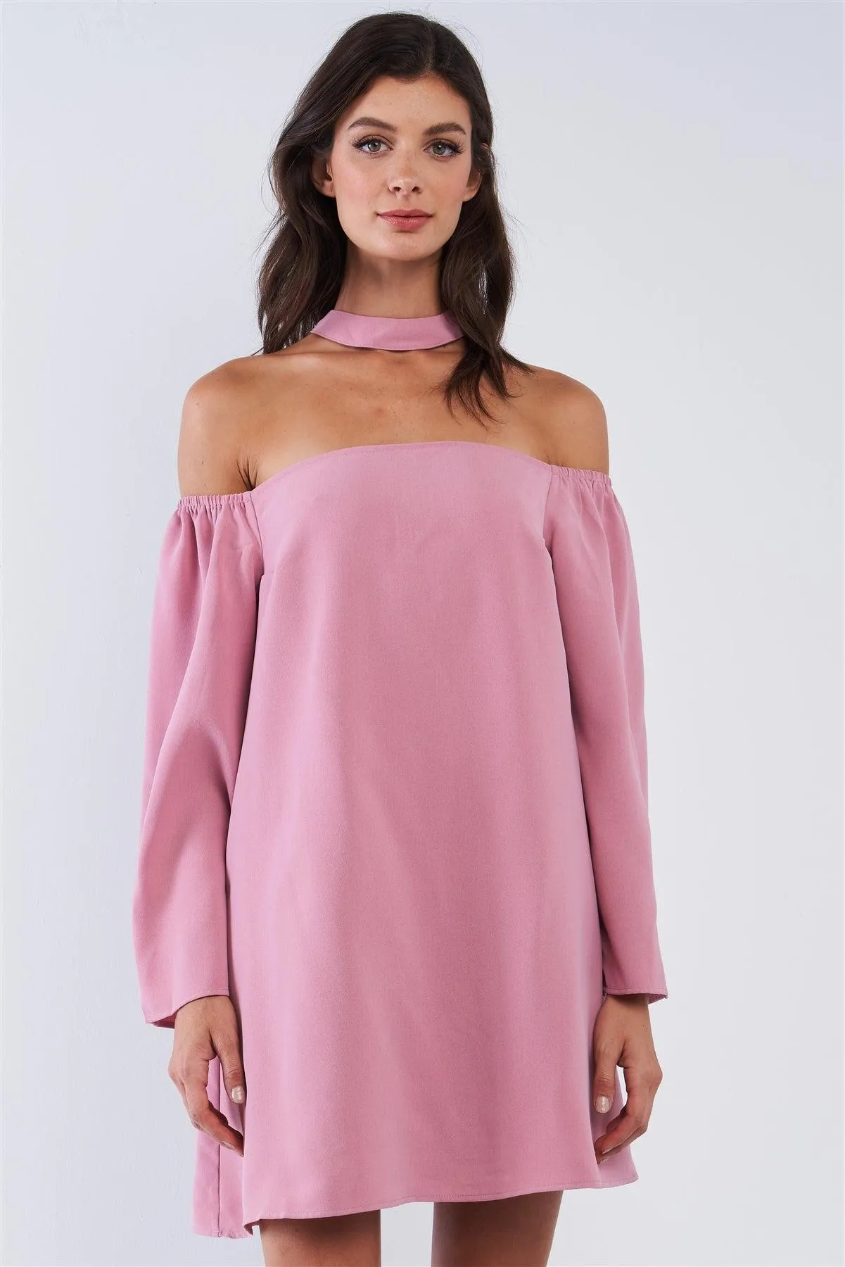 Back T-Shaped Halter Off-The-Shoulder Mini Dress