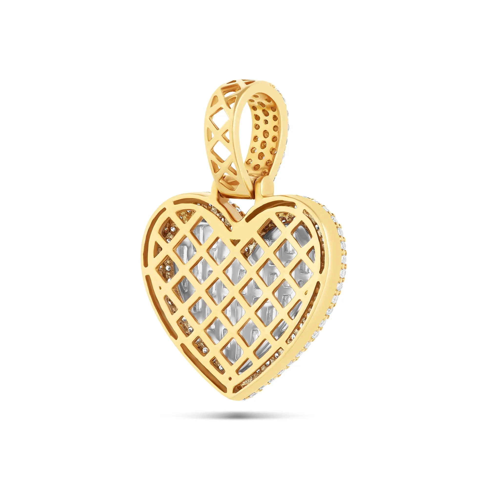 Baguette & Round Diamond Heart Pendant with Bubble Border