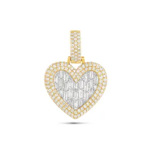 Baguette & Round Diamond Heart Pendant with Bubble Border