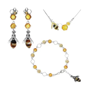 Baltic Amber & Sterling Silver Honeycomb Bee Jewellery Set