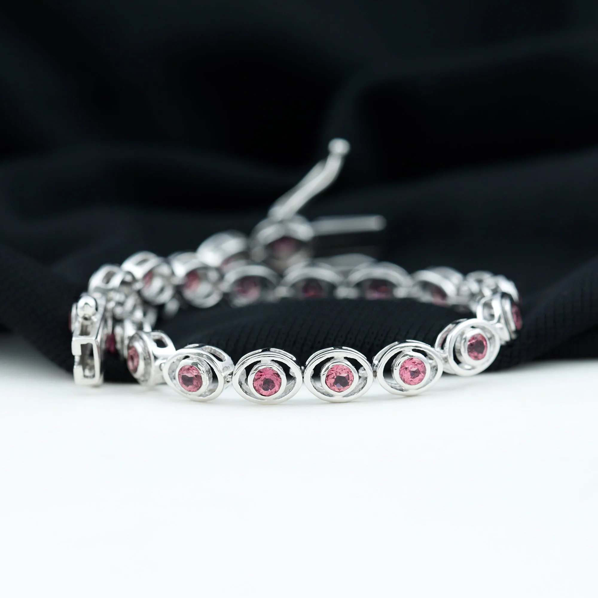 Bezel Set Natural Pink Tourmaline Tennis Bracelet