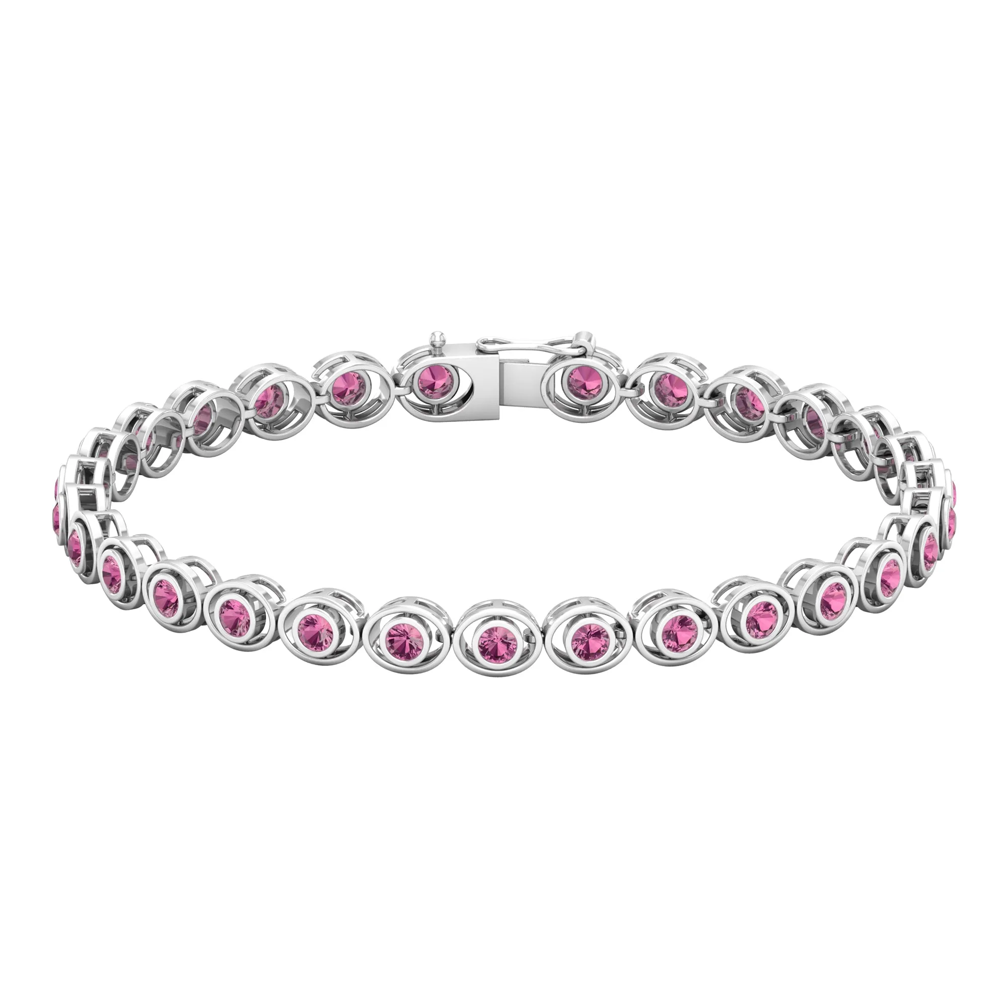 Bezel Set Natural Pink Tourmaline Tennis Bracelet