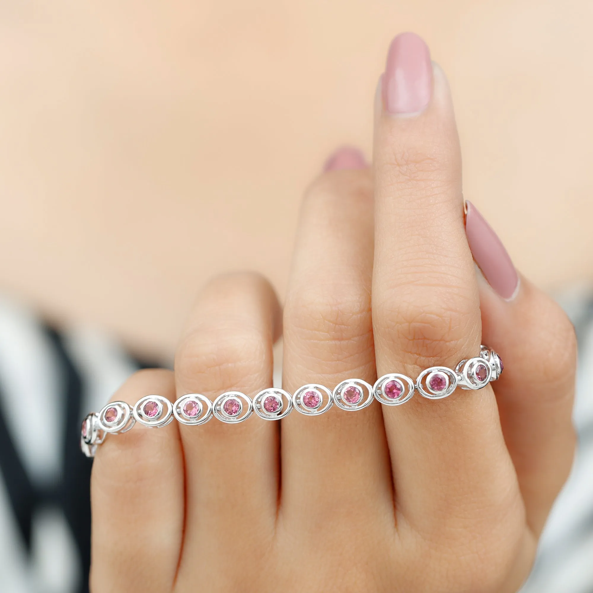 Bezel Set Natural Pink Tourmaline Tennis Bracelet