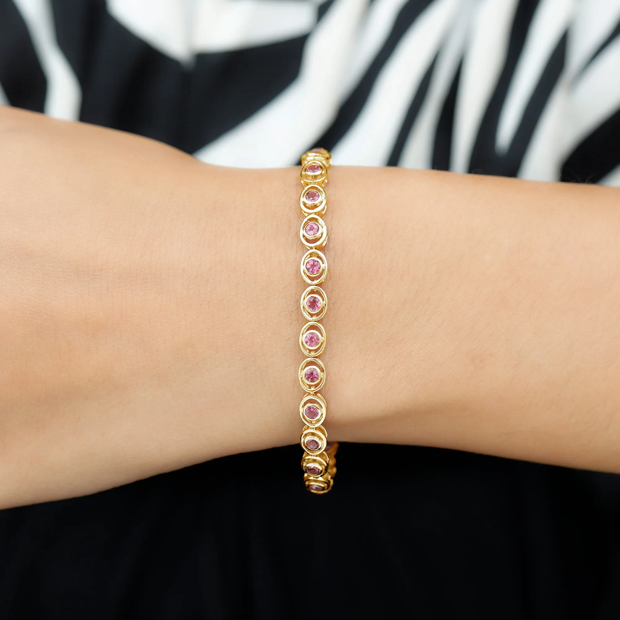 Bezel Set Natural Pink Tourmaline Tennis Bracelet