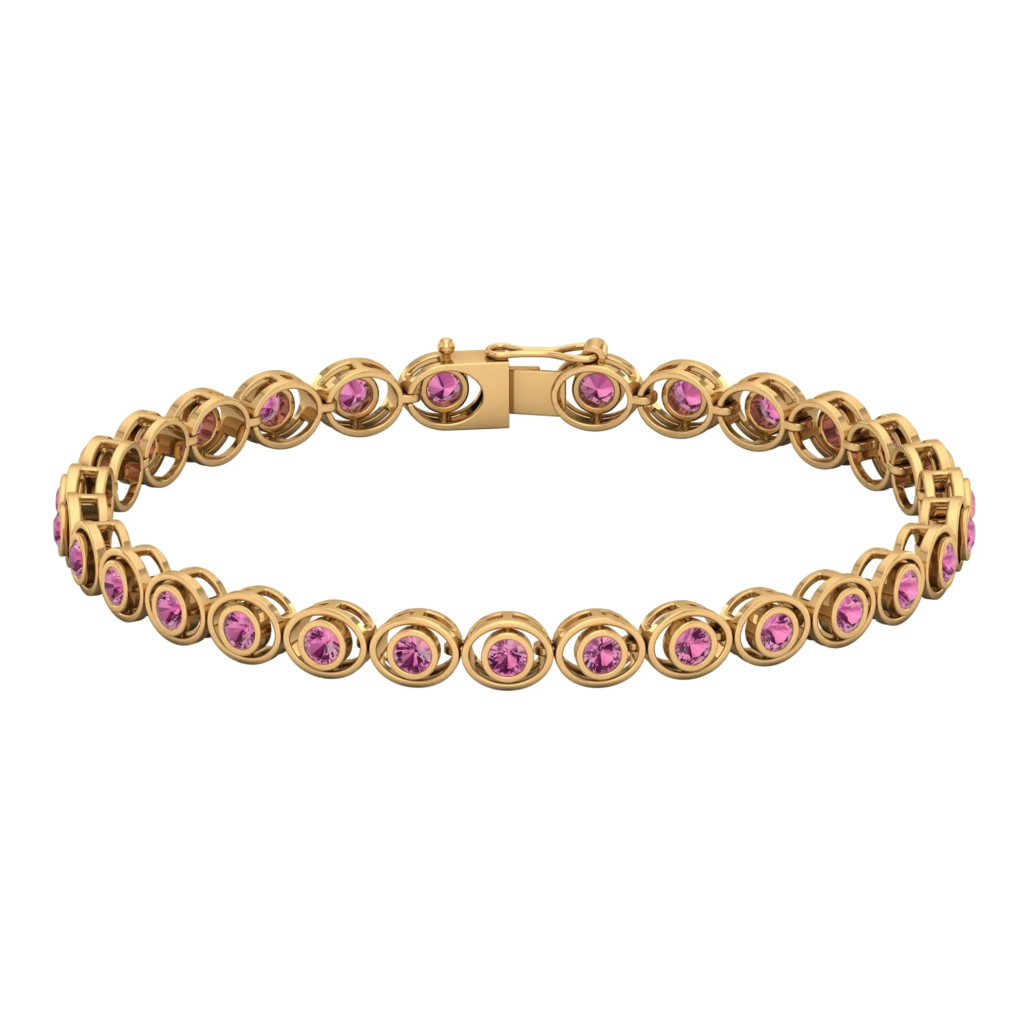 Bezel Set Natural Pink Tourmaline Tennis Bracelet