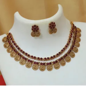 Bhavi Jewels Gold Plated Pota Stone Necklace Set