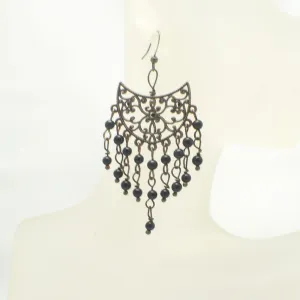 Black Onyx Stone Filigree Chandelier Earrings