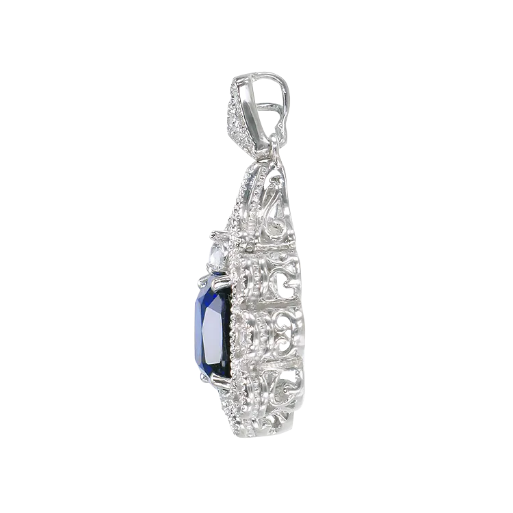 Blue Sapphire Pendant with Scalloped Halo