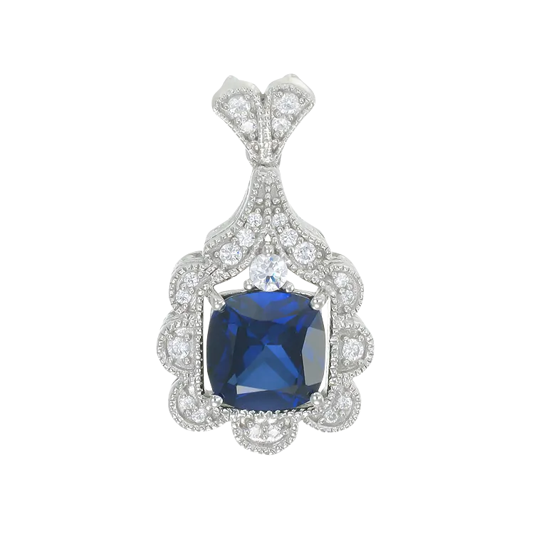 Blue Sapphire Pendant with Scalloped Halo