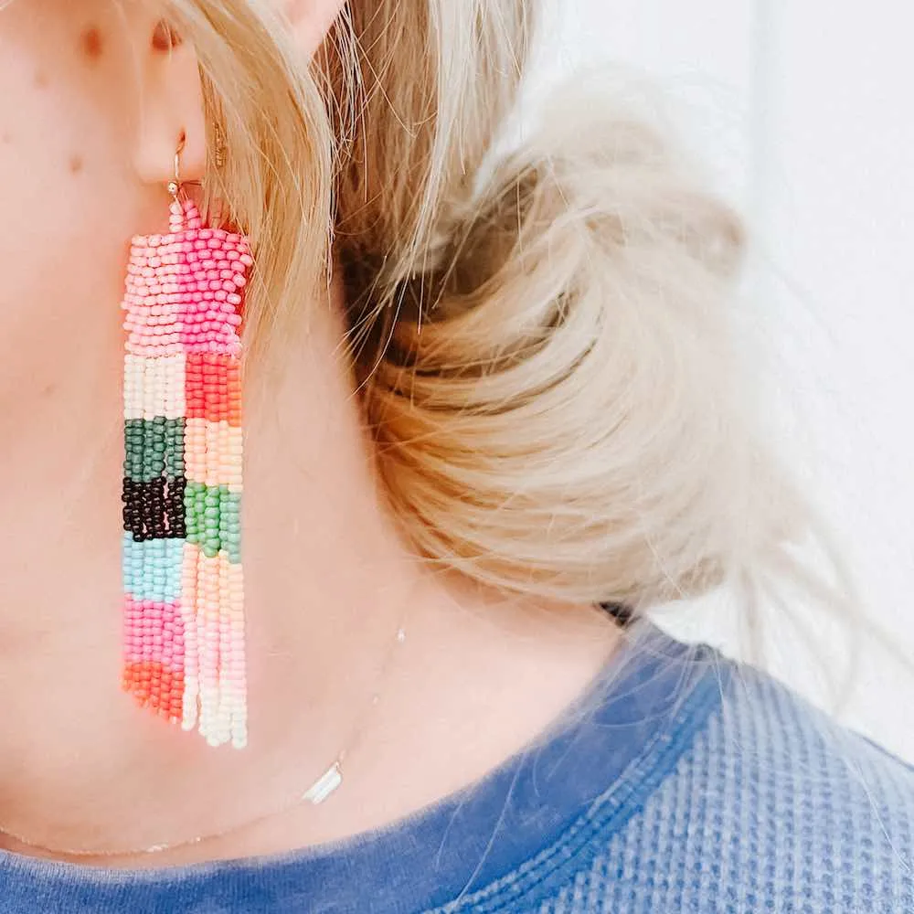 Boho Beaded Fringe Colorblock Earrings