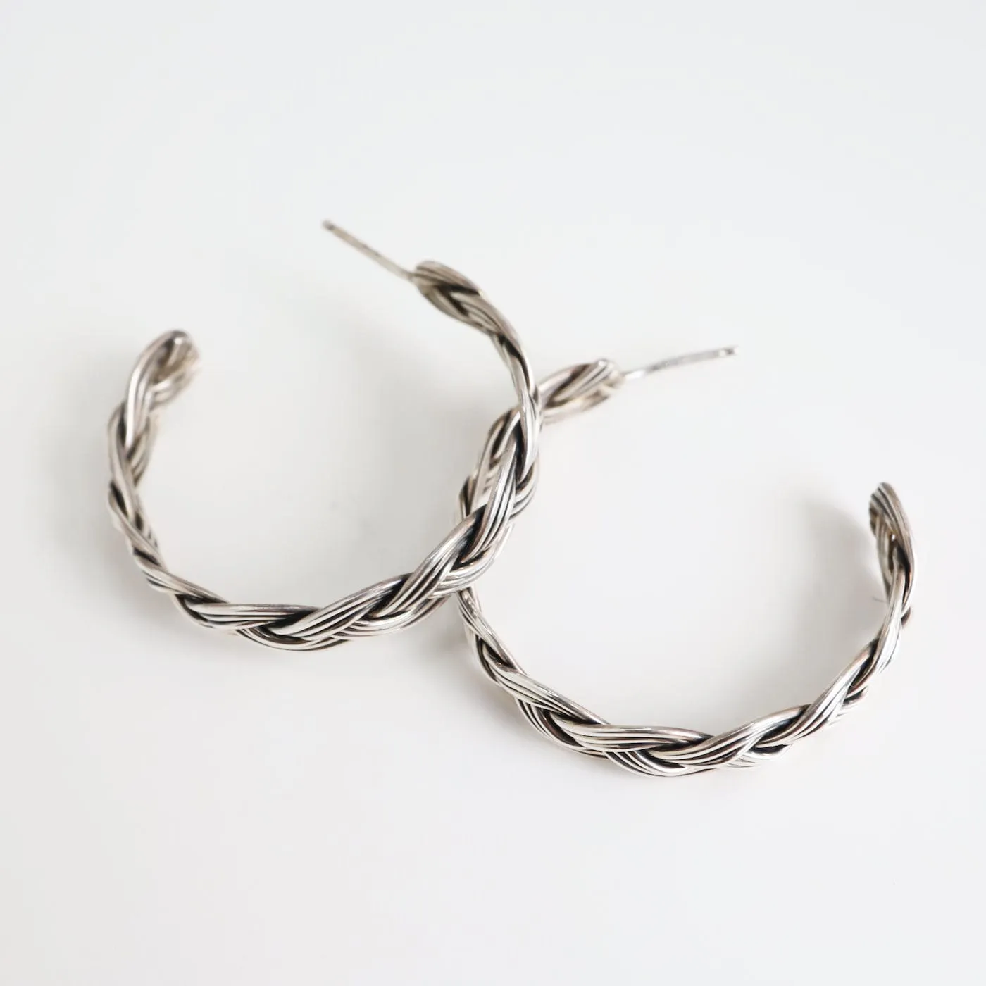 Braided Silver Hoop Earrings