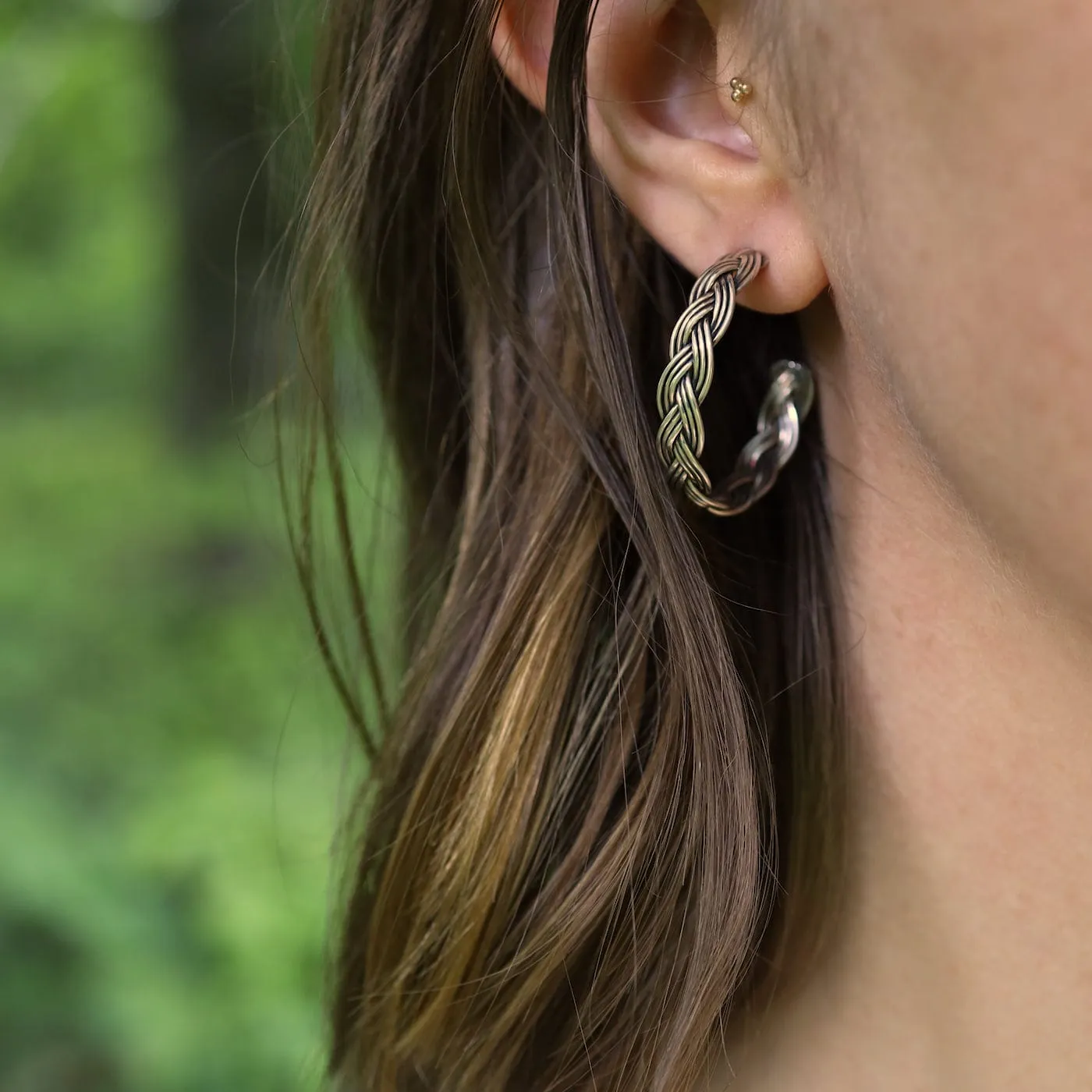 Braided Silver Hoop Earrings