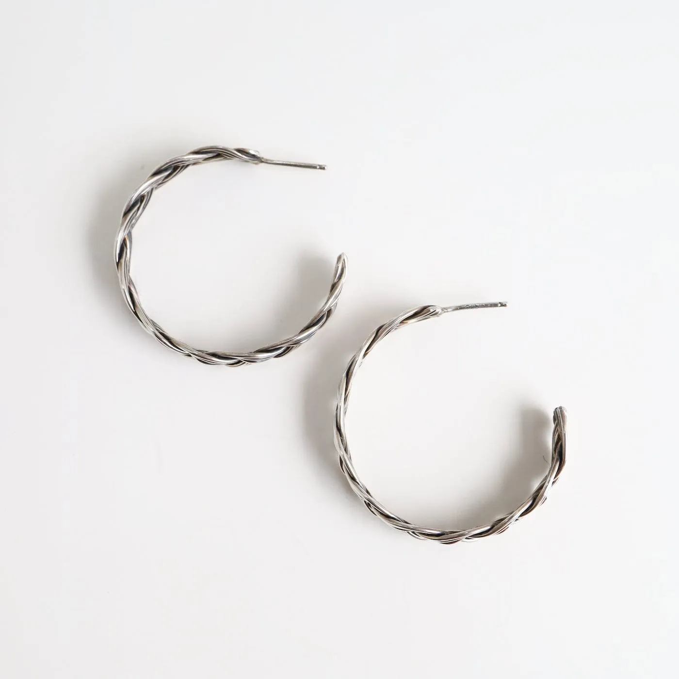 Braided Silver Hoop Earrings