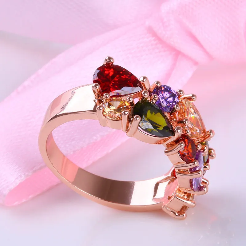 Brand Colorful Cubic Zircon Engagement Ring Hypoallergenic Copper Rose Gold Plated Wedding Rings for Women