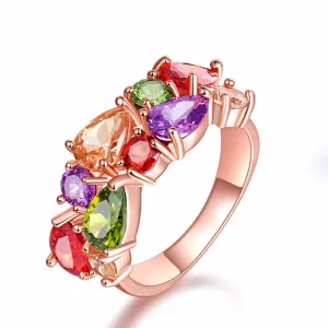 Brand Colorful Cubic Zircon Engagement Ring Hypoallergenic Copper Rose Gold Plated Wedding Rings for Women