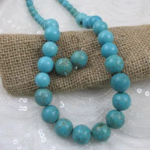 Classic Magnesite  Dyed Turquoise Necklace Extra long & Earrings