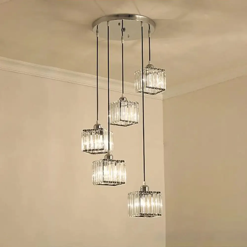 Contemporary Beveled Crystal Pendant Light with Swirl Design