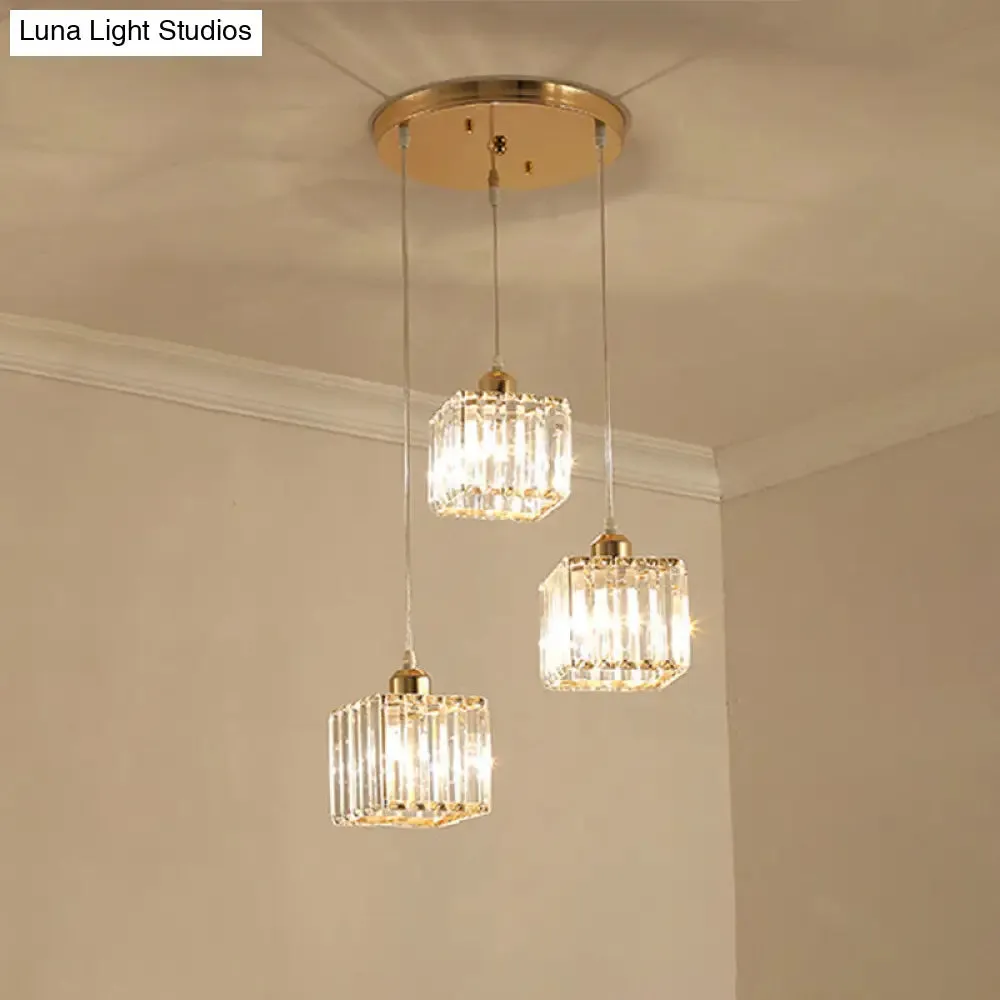 Contemporary Beveled Crystal Pendant Light with Swirl Design