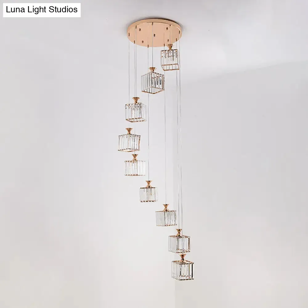 Contemporary Beveled Crystal Pendant Light with Swirl Design