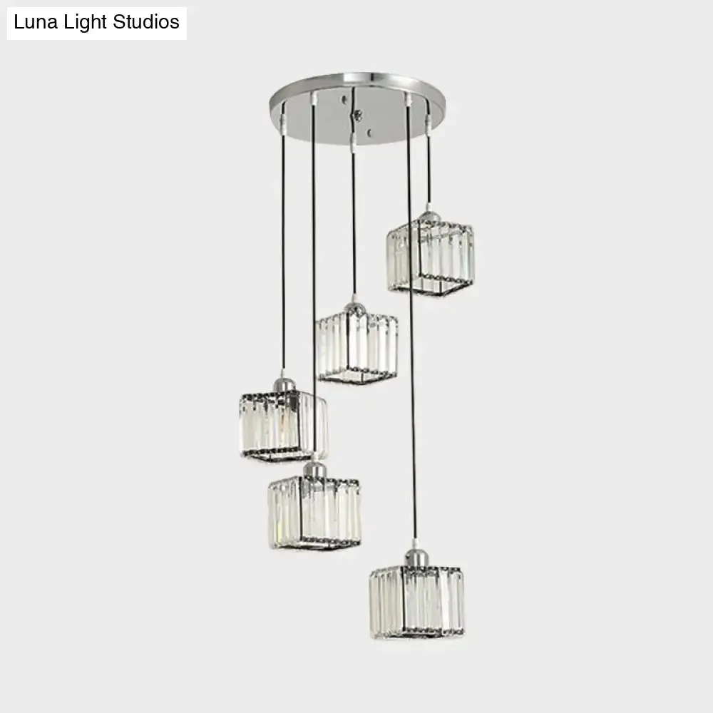 Contemporary Beveled Crystal Pendant Light with Swirl Design