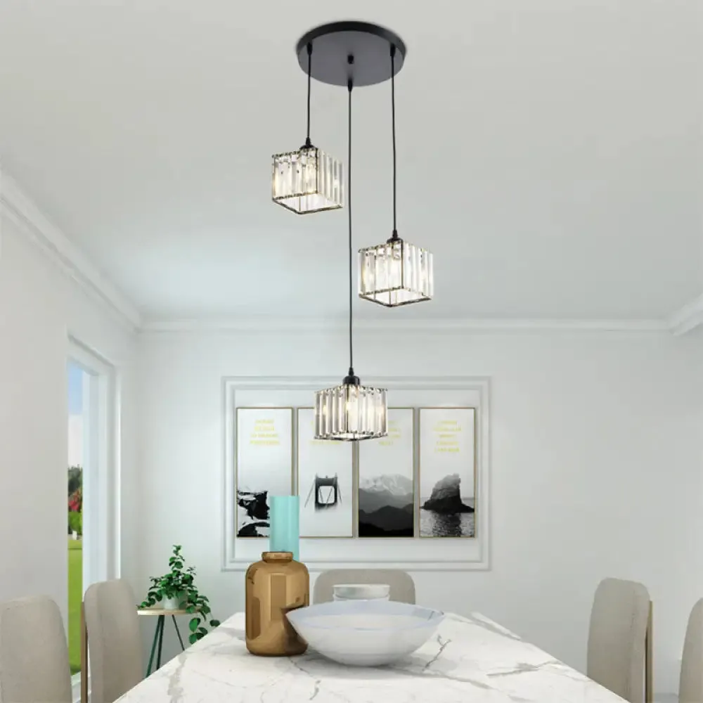 Contemporary Beveled Crystal Pendant Light with Swirl Design