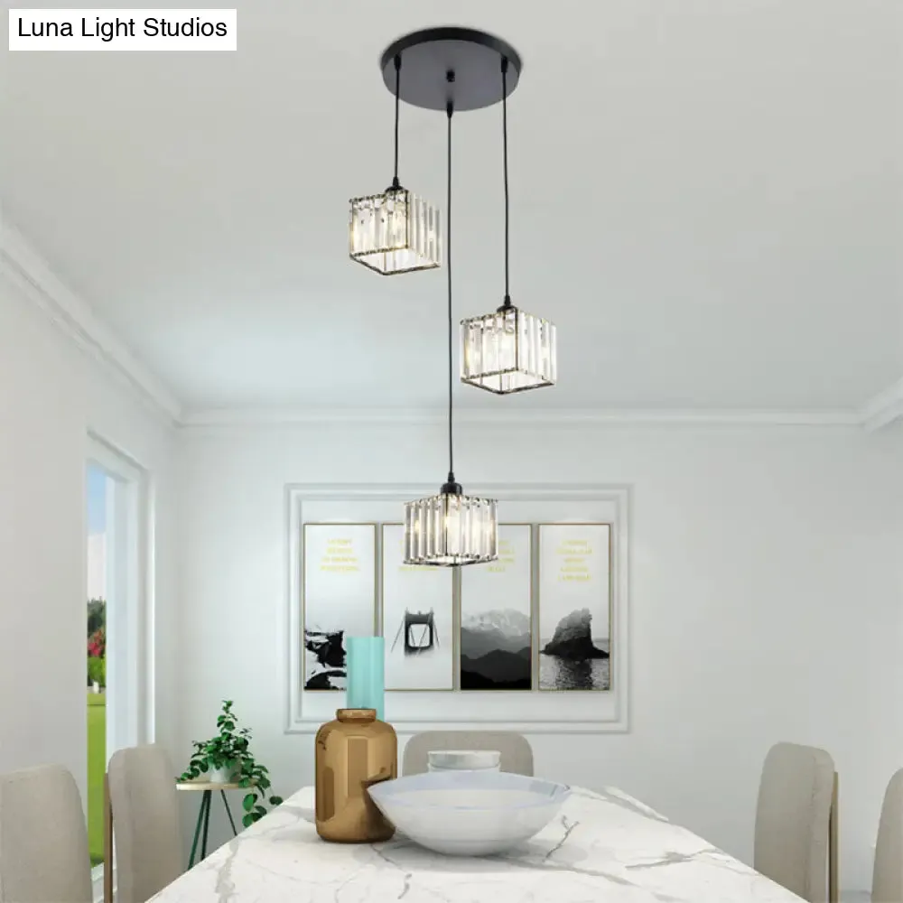 Contemporary Beveled Crystal Pendant Light with Swirl Design