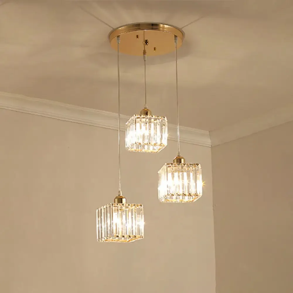 Contemporary Beveled Crystal Pendant Light with Swirl Design