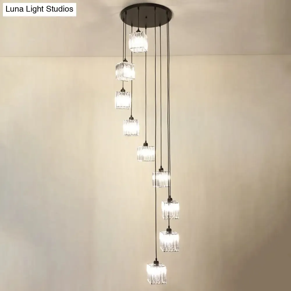 Contemporary Beveled Crystal Pendant Light with Swirl Design