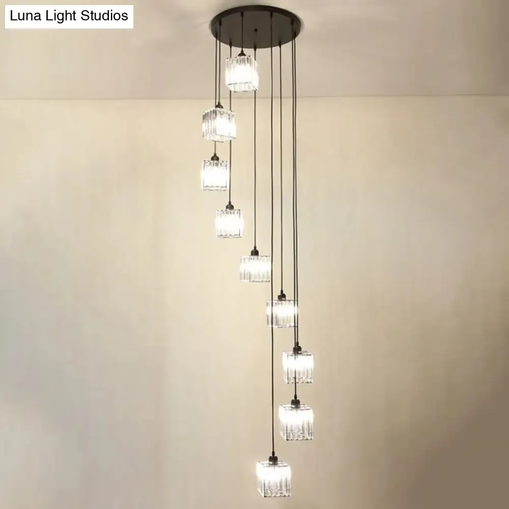 Contemporary Beveled Crystal Pendant Light with Swirl Design