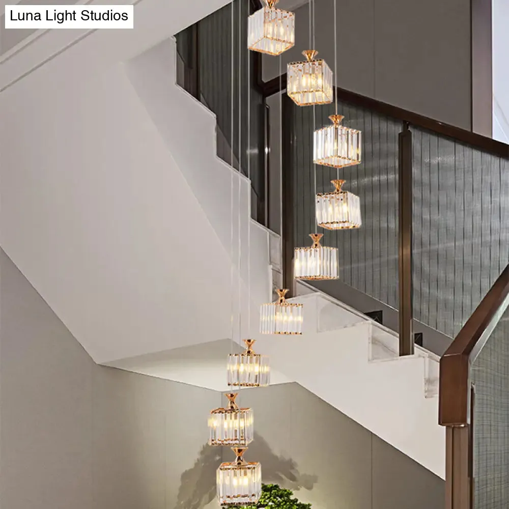 Contemporary Beveled Crystal Pendant Light with Swirl Design