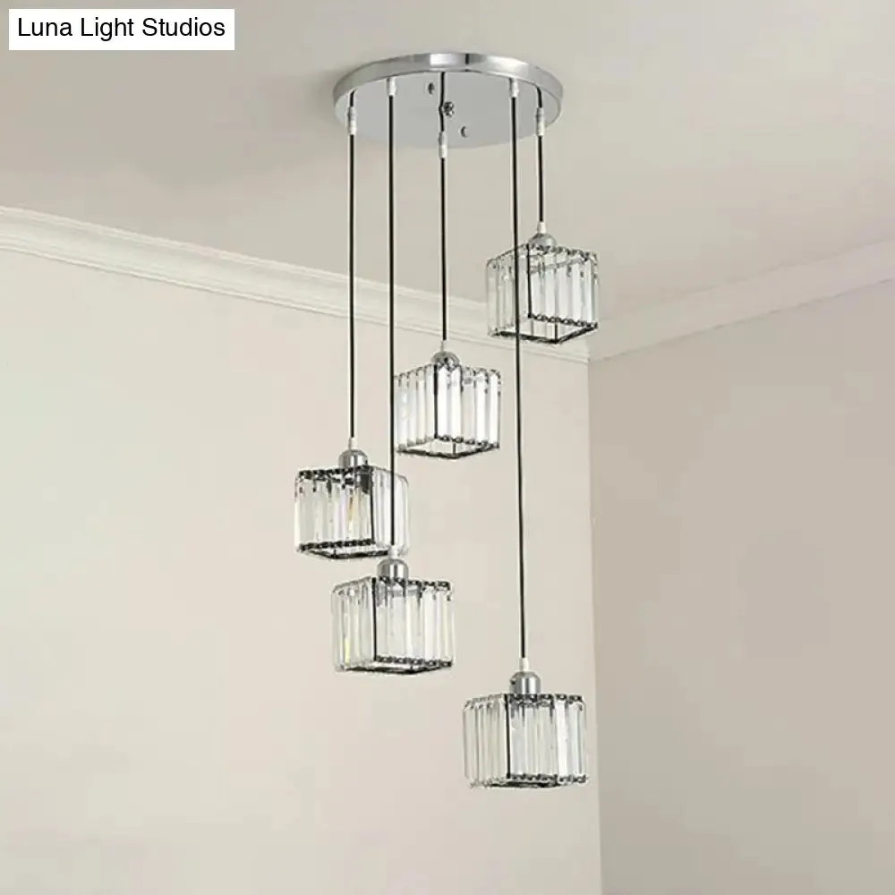 Contemporary Beveled Crystal Pendant Light with Swirl Design