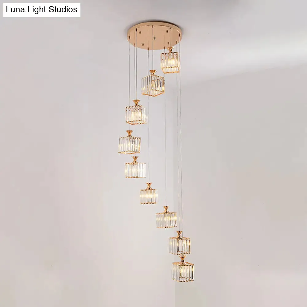 Contemporary Beveled Crystal Pendant Light with Swirl Design