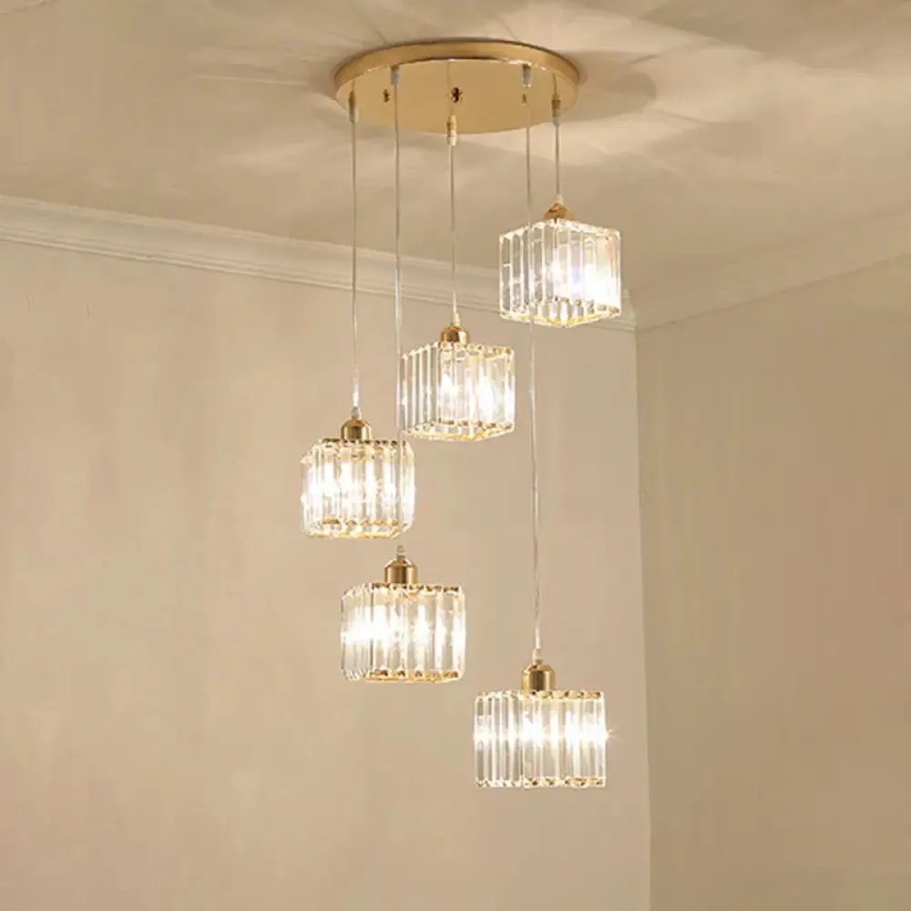 Contemporary Beveled Crystal Pendant Light with Swirl Design