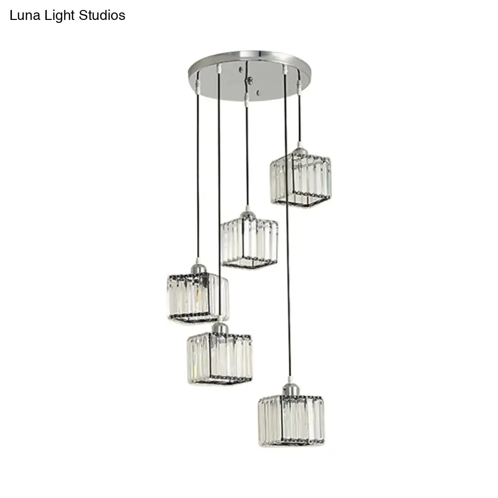 Contemporary Beveled Crystal Pendant Light with Swirl Design